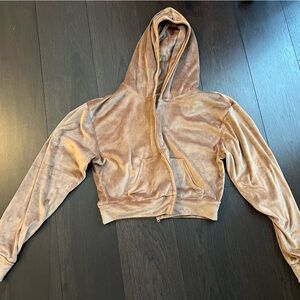 SKIMS plush velour hoodie zip front with pockets and pants with zip pockets.